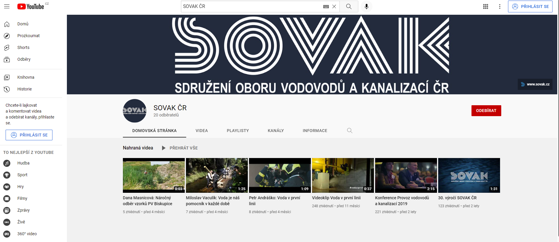 SOVAK ČR na YouTube