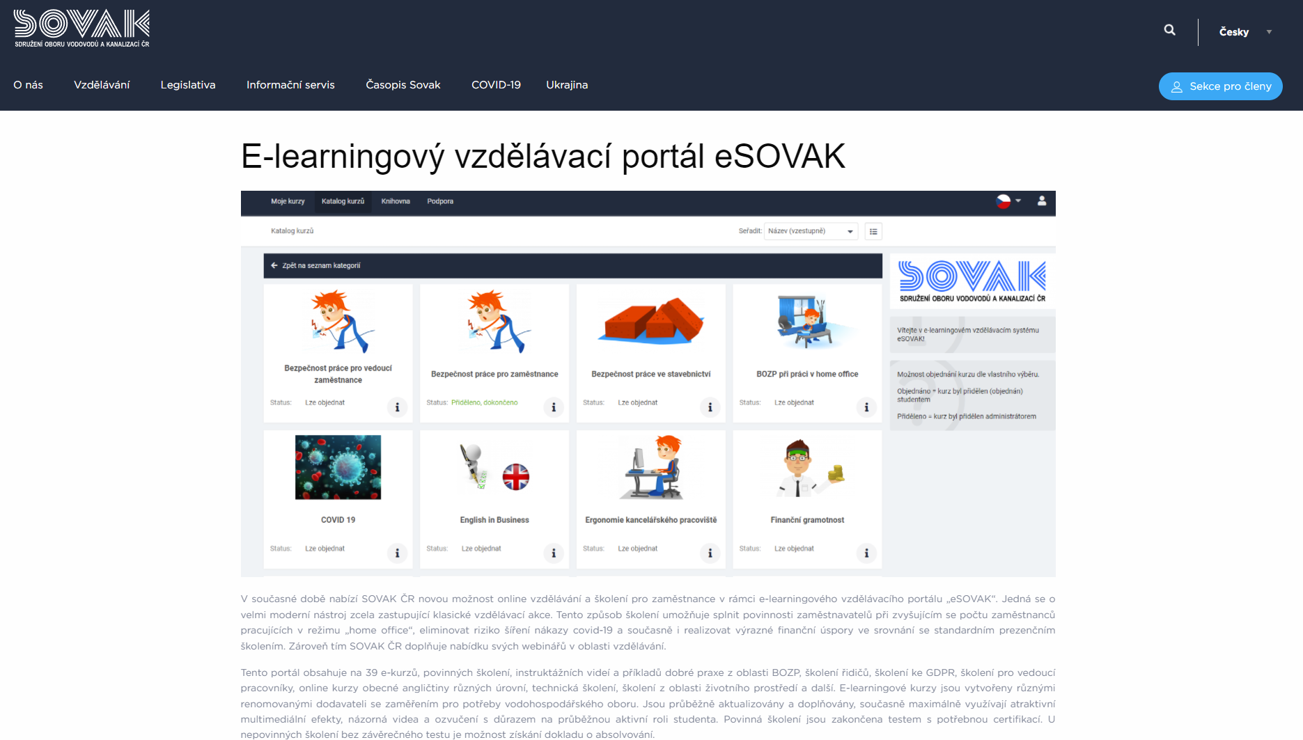 E-learnig eSOVAK na www.sovak.cz